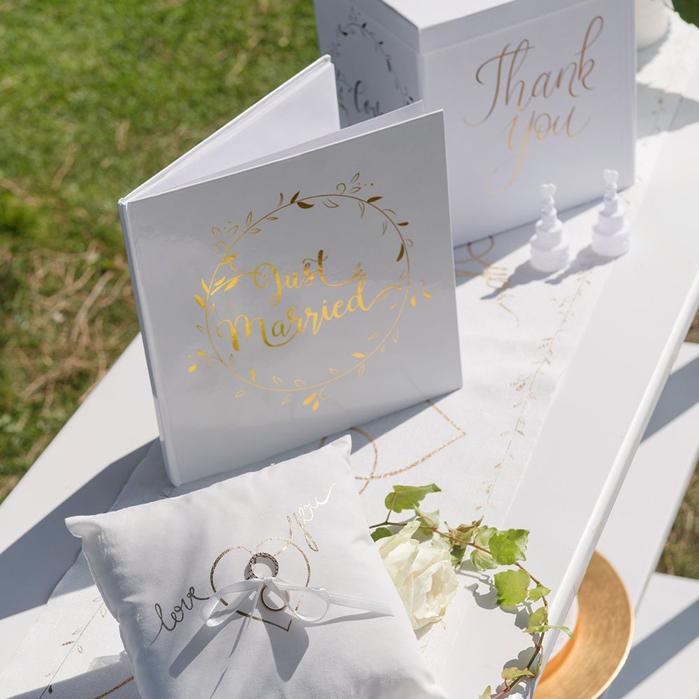 Gæstebog Just Married Hvid/Guld