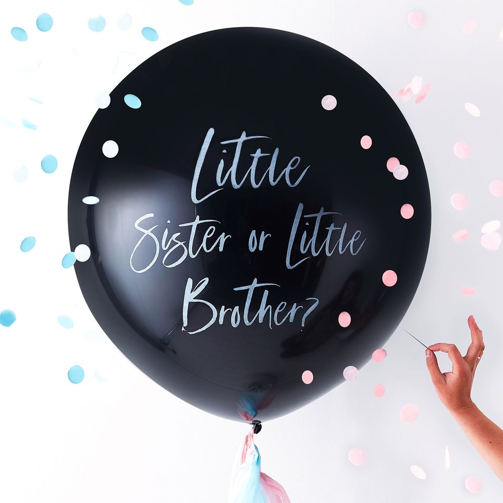 Gender Reveal Ballong Svart Little sister or Little Brother