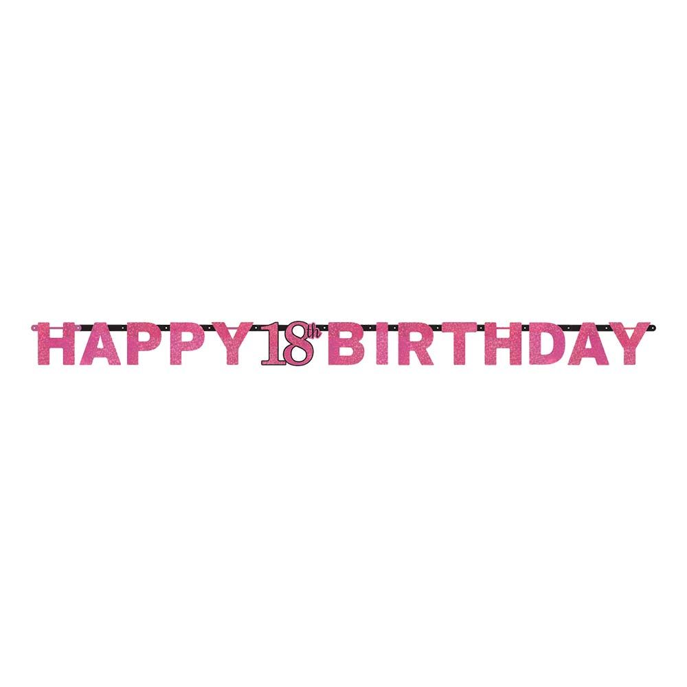 Girlander 18 Happy Birthday Svart/Rosa Glitter