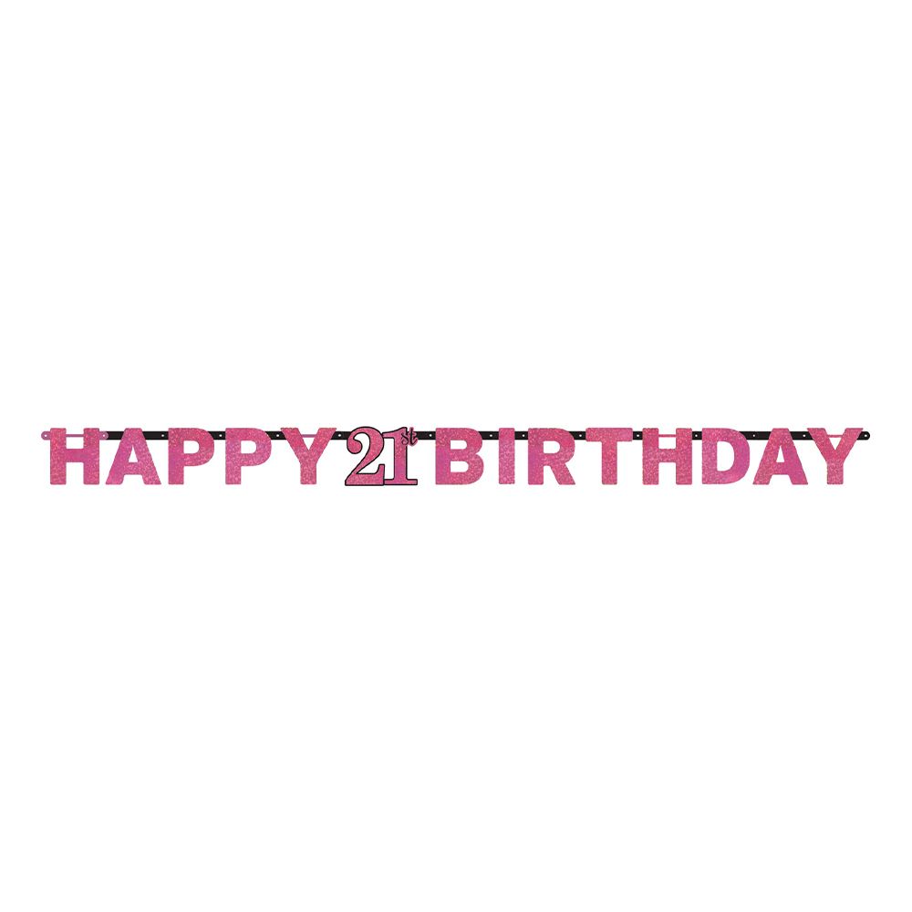 Guirlande 21 Happy Birthday Sort/Lyserød Glitter