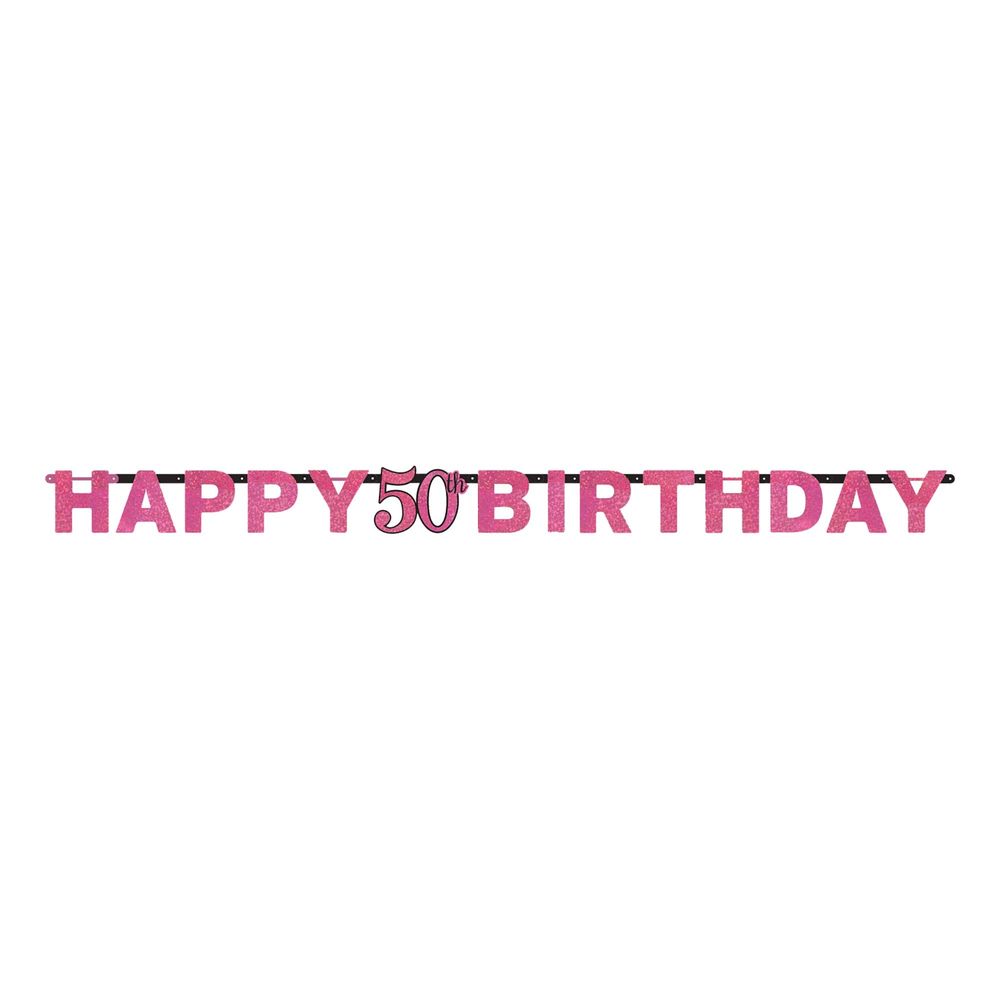 Girlang 50 Happy Birthday Svart/Rosa Glitter