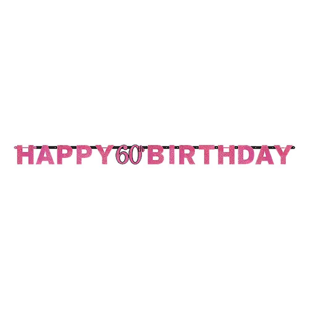 Guirlande 60 Happy Birthday Sort/Lyserød Glitter
