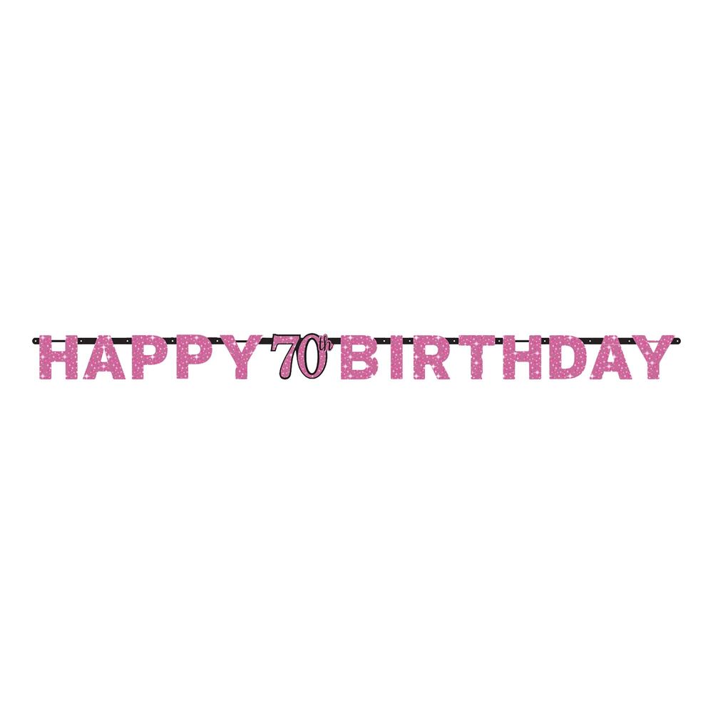 Guirlande 70 Happy Birthday Sort/Lyserød Glitter
