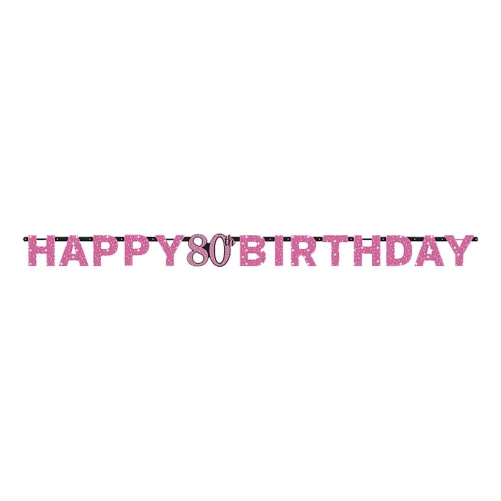 Guirlande 80 Happy Birthday Sort/Lyserød Glitter