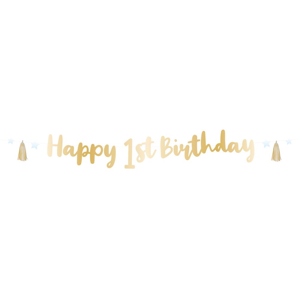Girlander Happy 1st Birthday Blå/Gull