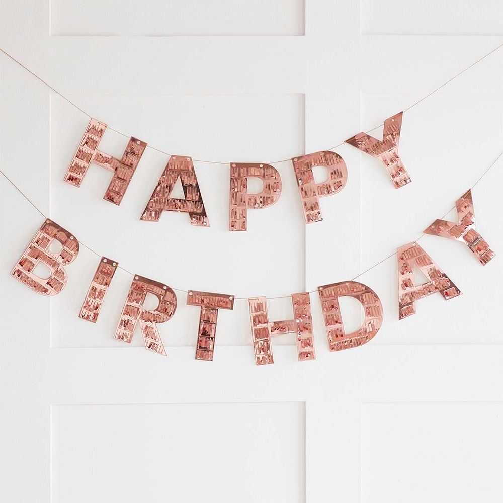 Guirlande Happy Birthday Fringe Roséguld