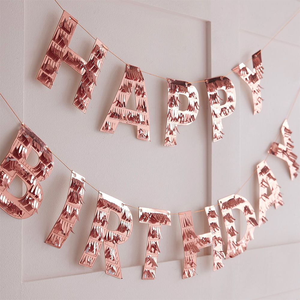 Guirlande Happy Birthday Fringe Roséguld