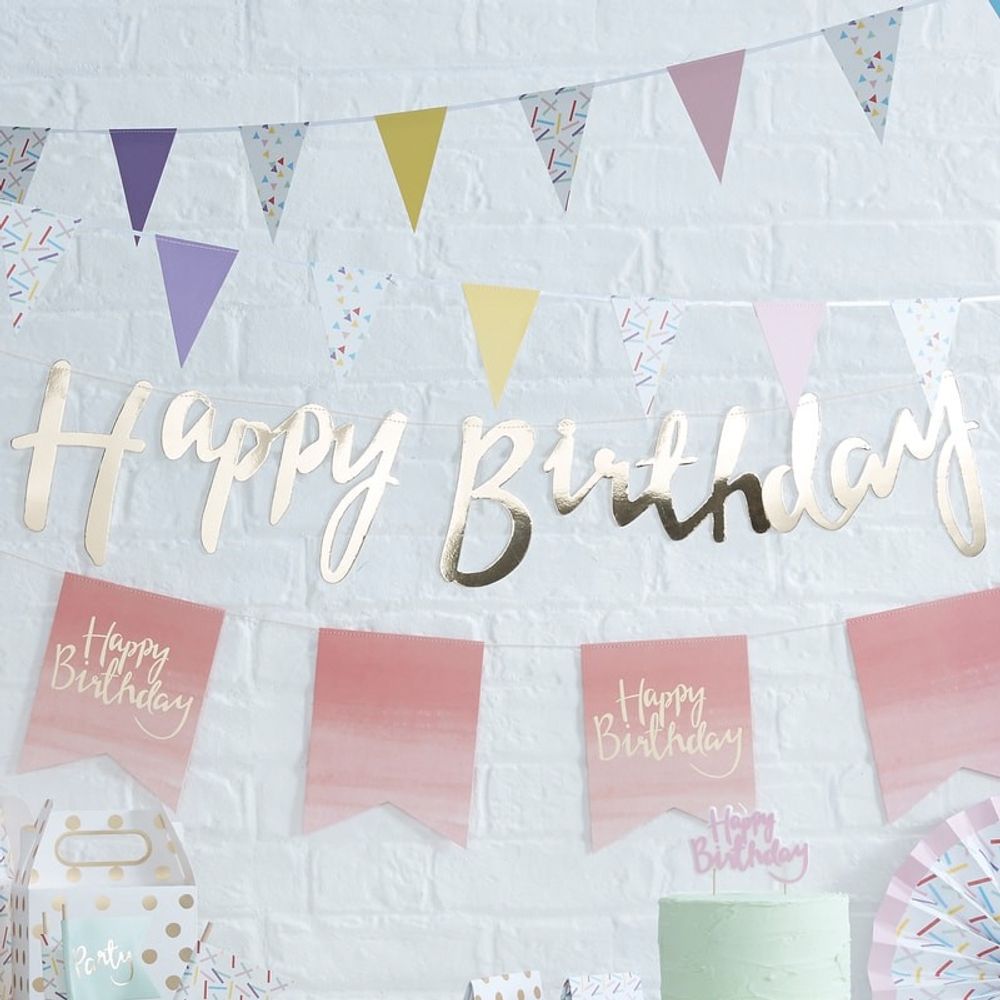 Viirinauha Happy Birthday Kulta Metallinen