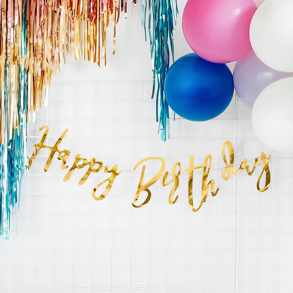 Girlang Happy Birthday Gull Metallisk