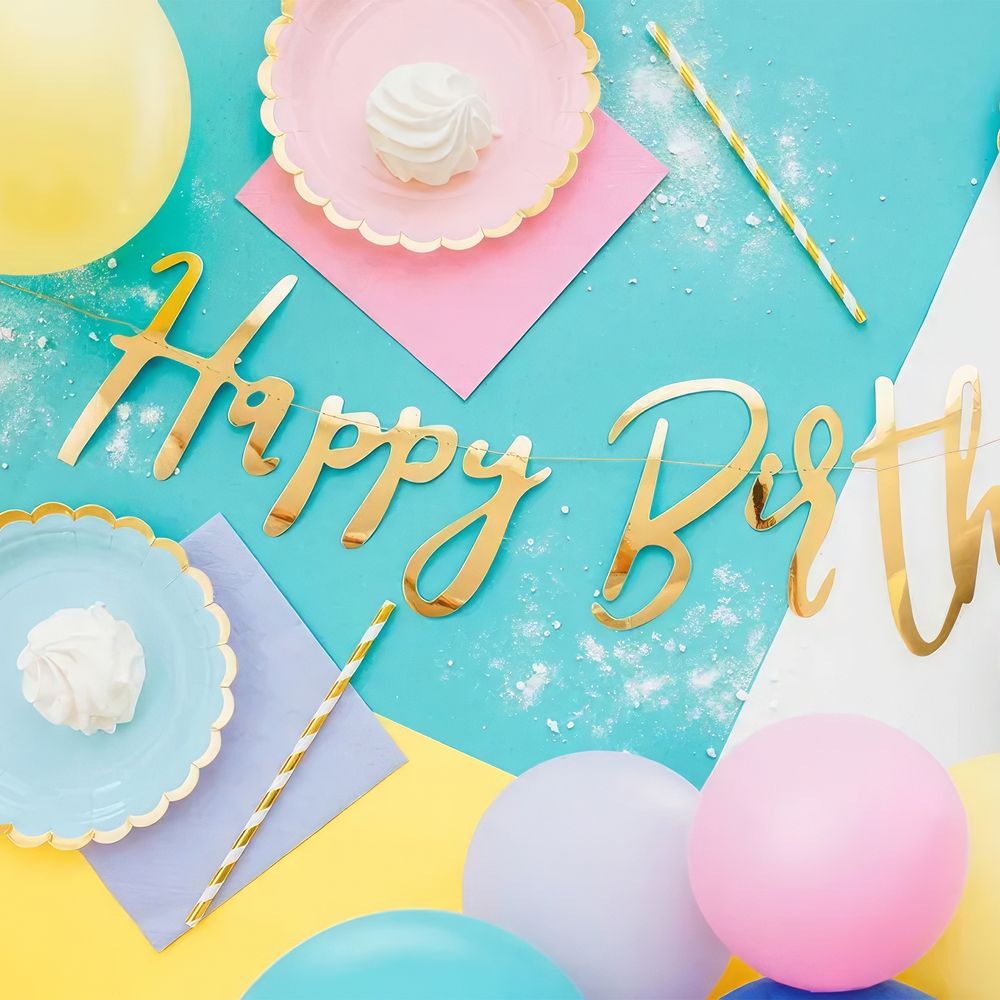 Girlang Happy Birthday Gull Metallisk