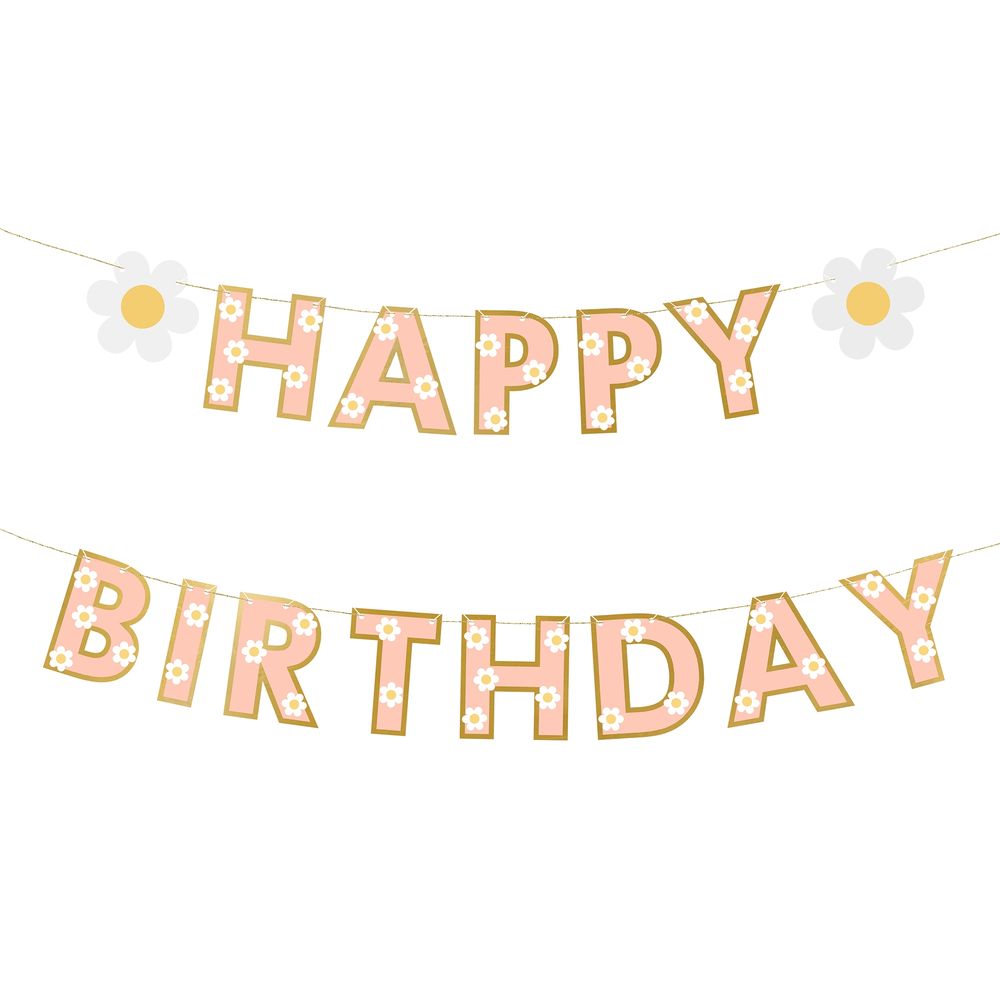 Guirlande Happy Birthday med Blomster