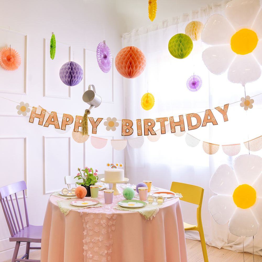 Guirlande Happy Birthday med Blomster