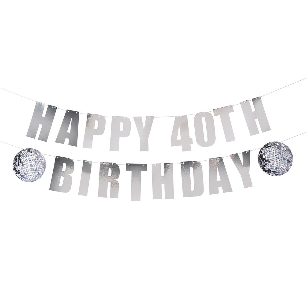 Girlang Happy Birthday Silver Disco Personlig