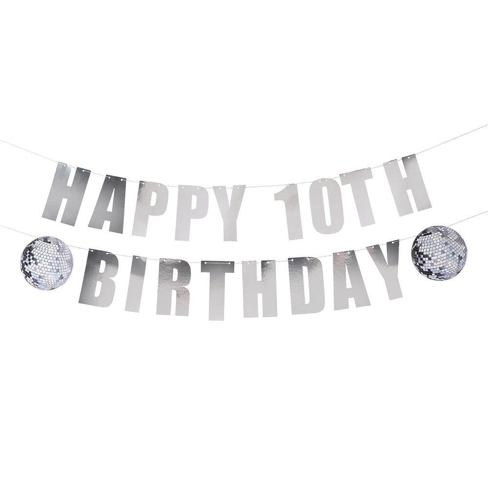 Girlang Happy Birthday Silver Disco Personlig