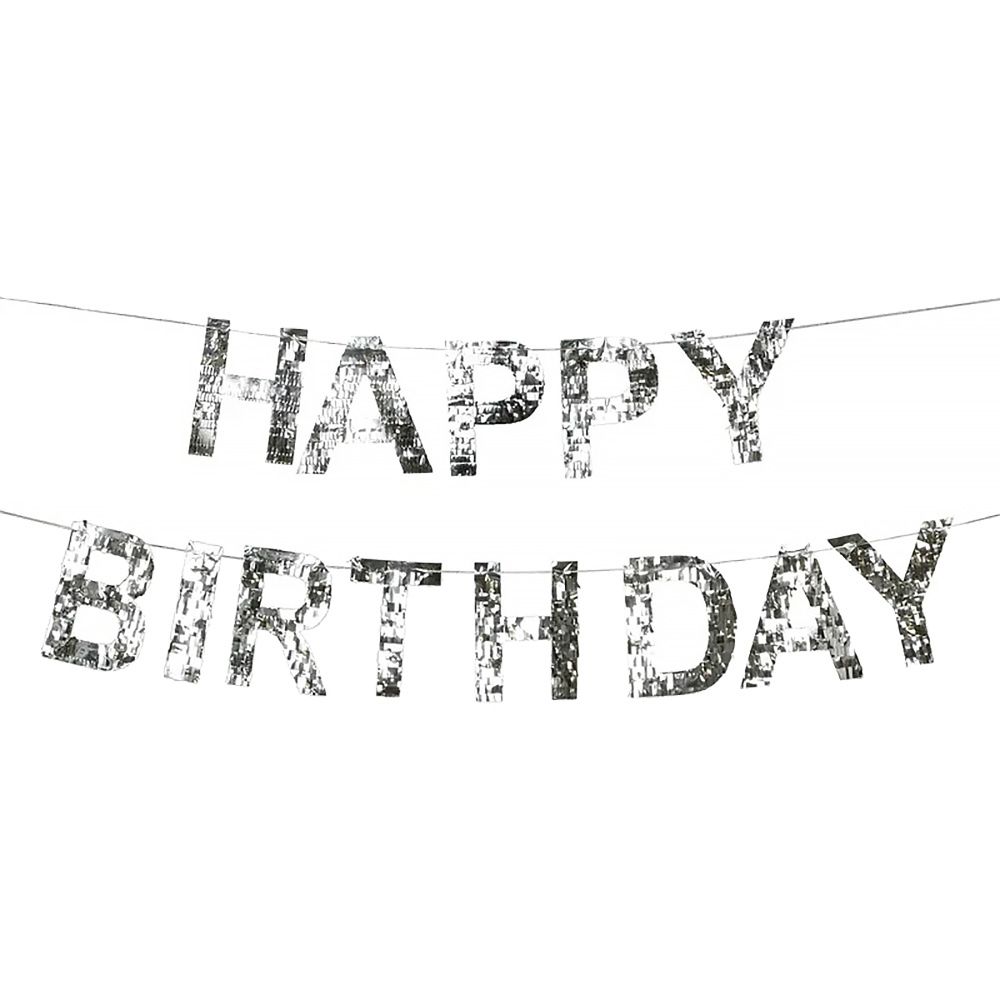 Guirlande Happy Birthday Silver Fringe