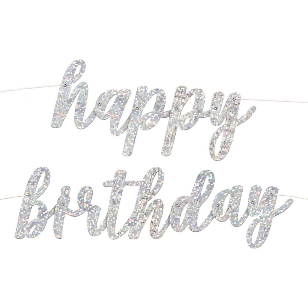 Guirlande Happy Birthday Sølvskinnende