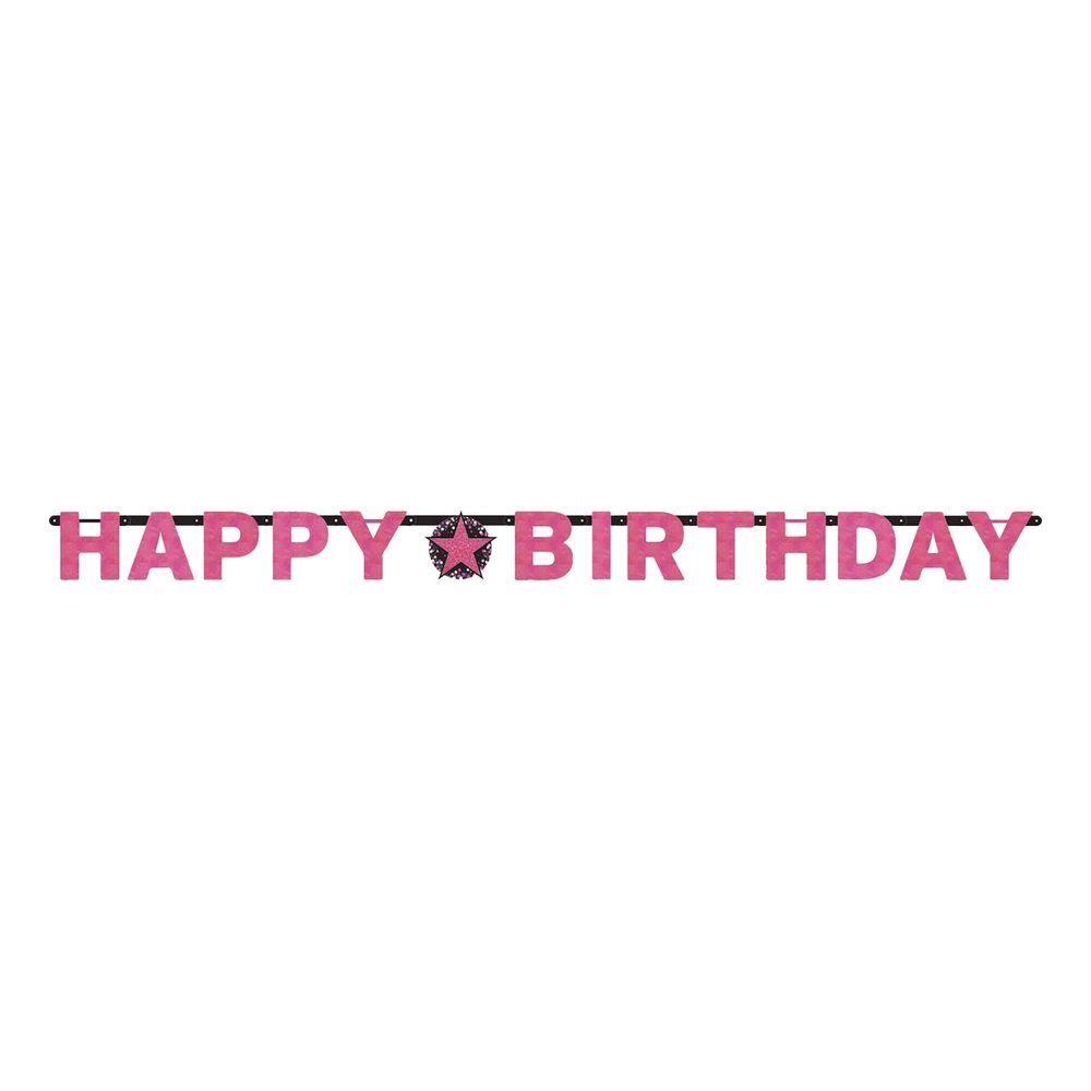 Viirinauha Happy Birthday Musta/Vaaleanpunainen Kimalle