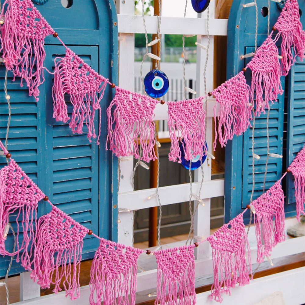 Tekstilgirlander Makramé Boho Rosa