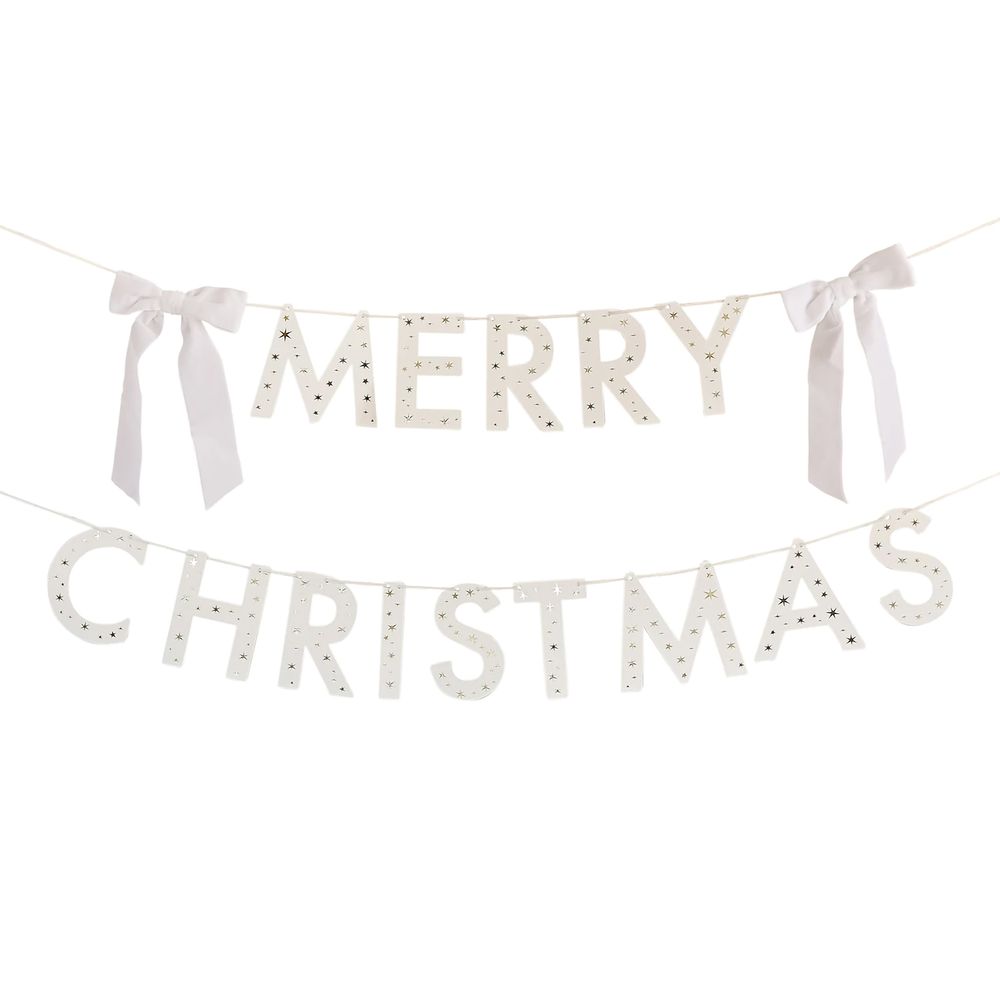 Merry Christmas Valkoinen Viirinauha Samettiruseteilla