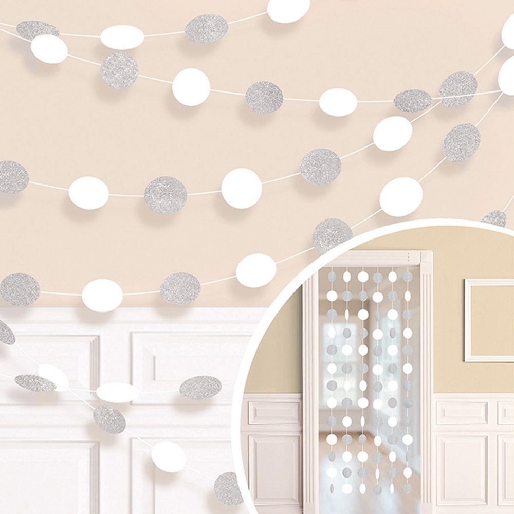 Girlanger Cirklar Vit Glitter