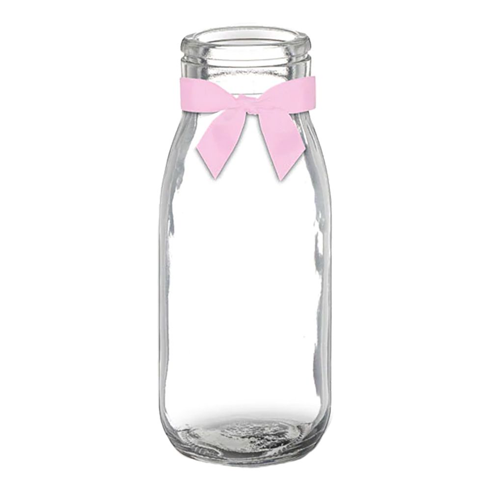 Lasipullo Baby Shower Vaaleanpunaisella Rusetilla