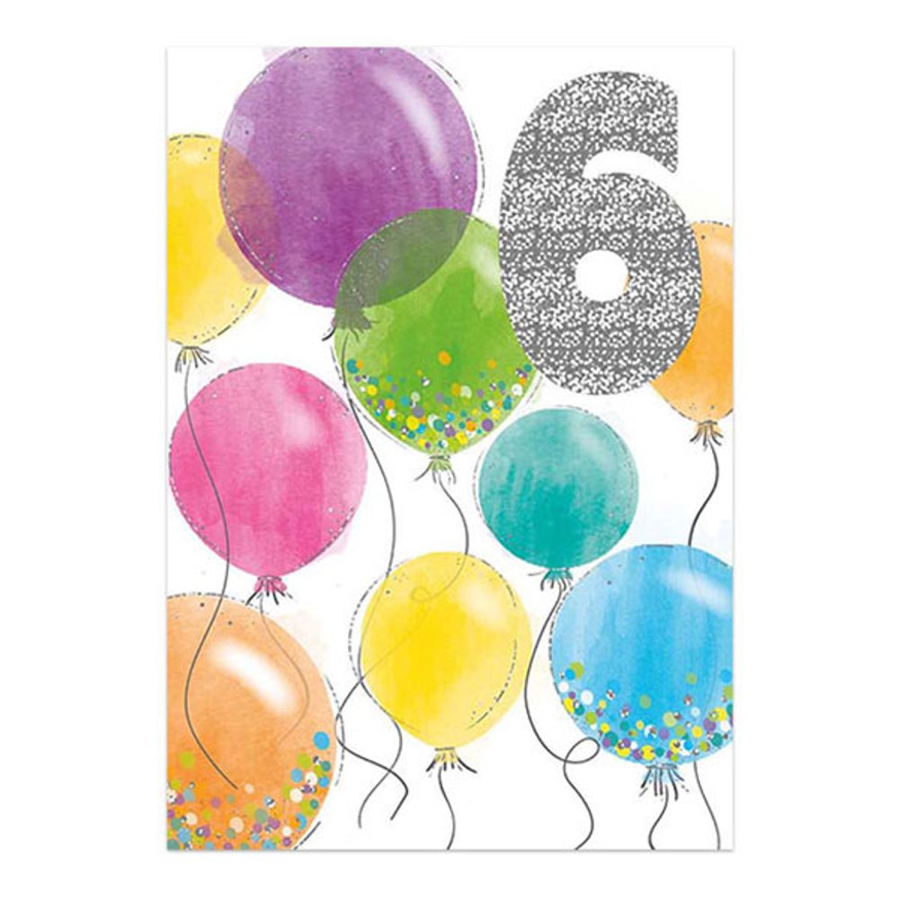 Gratulasjonskort 6 År Ballonger
