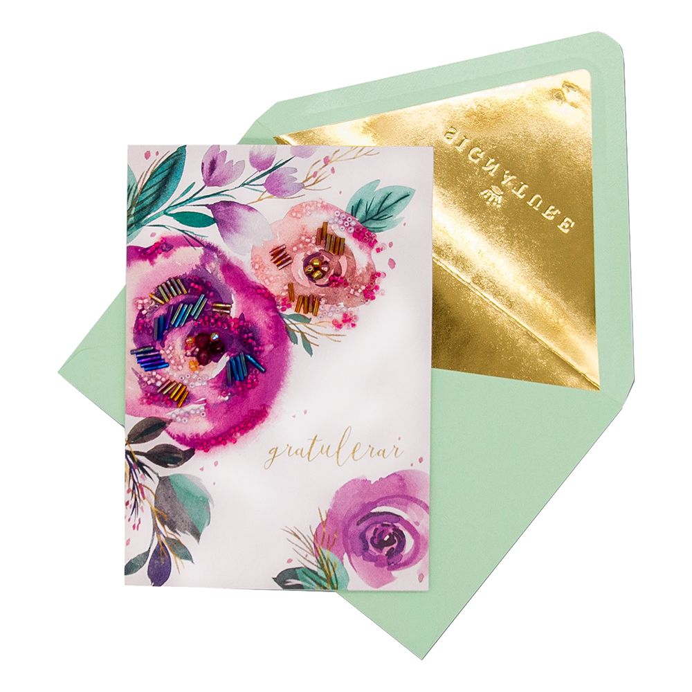 Gratulationskort Blommor Lila/Rosa 3D
