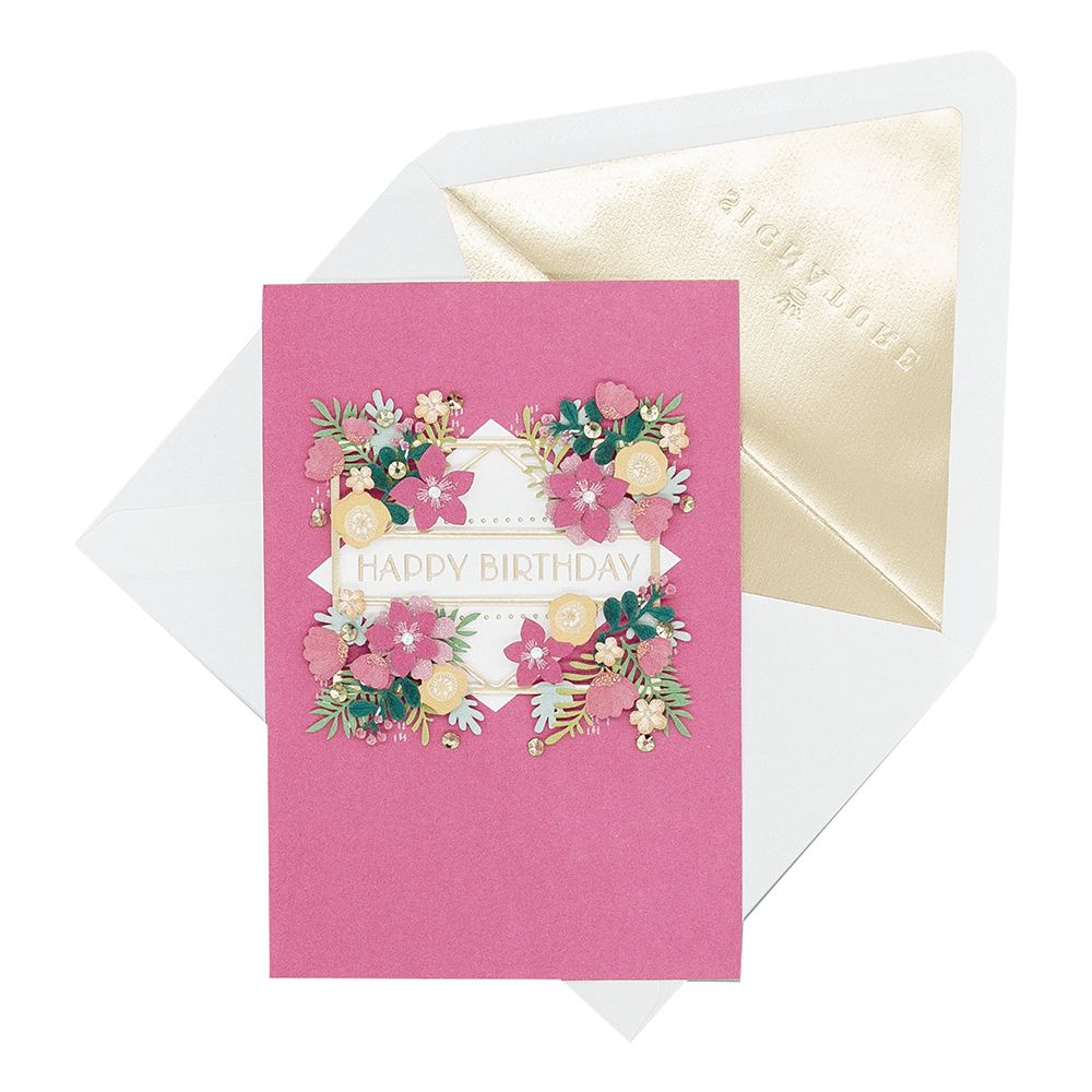 Gratulationskort Happy Birthday Blommor 3D