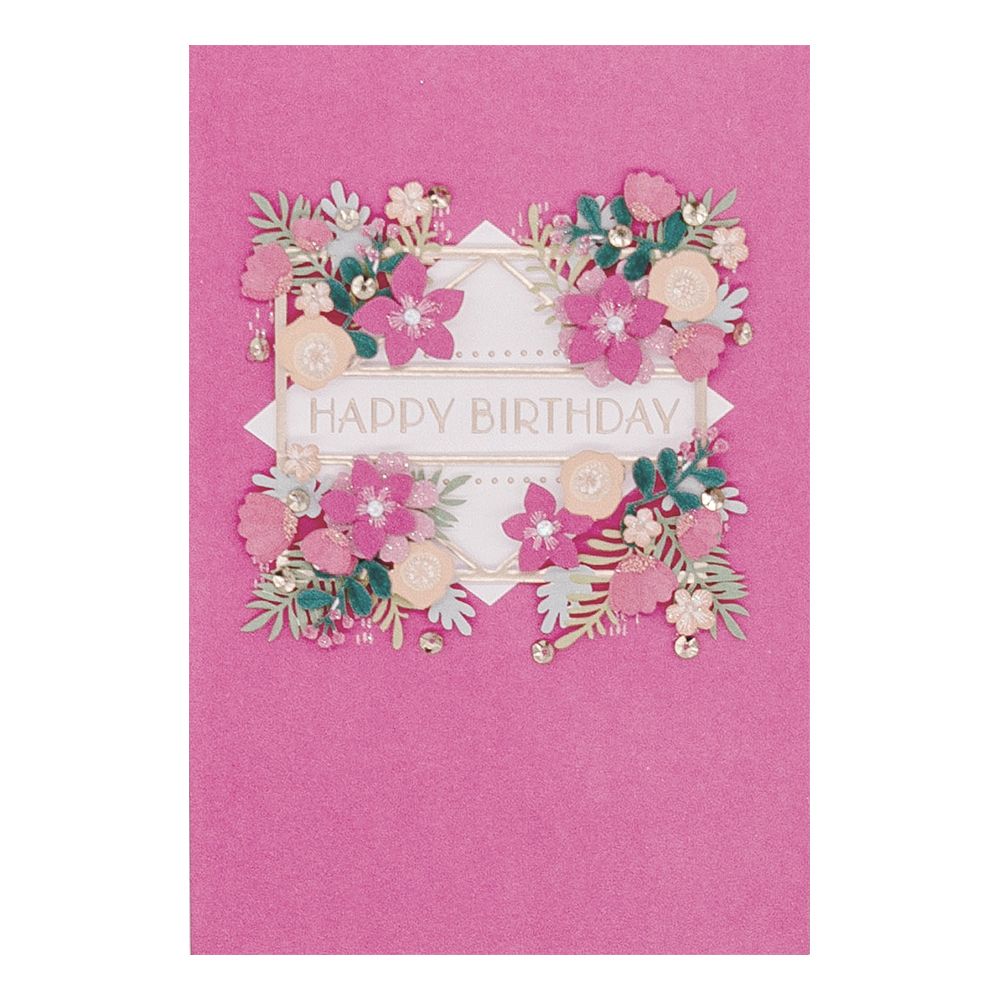 Gratulationskort Happy Birthday Blommor 3D