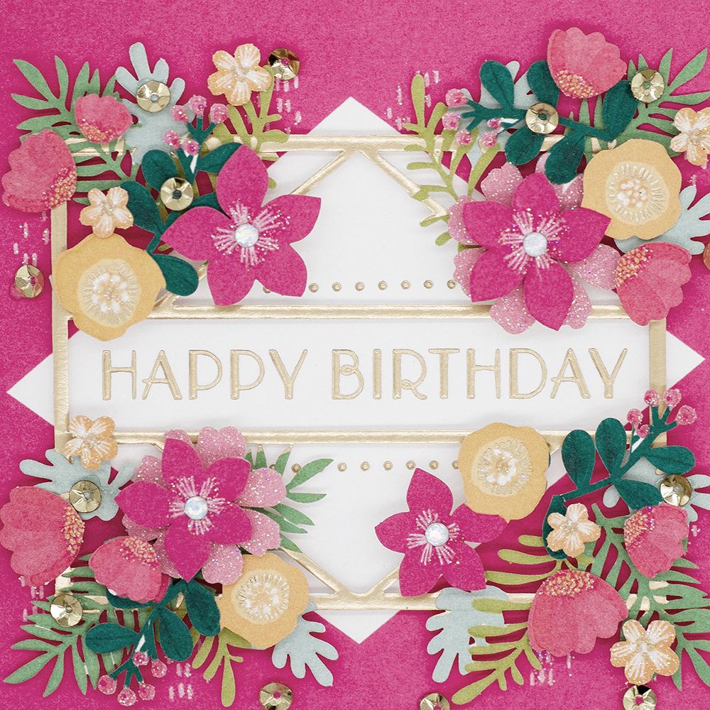 Gratulationskort Happy Birthday Blommor 3D