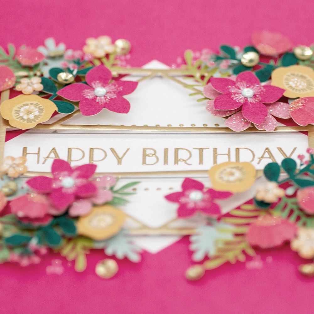 Gratulationskort Happy Birthday Blommor 3D