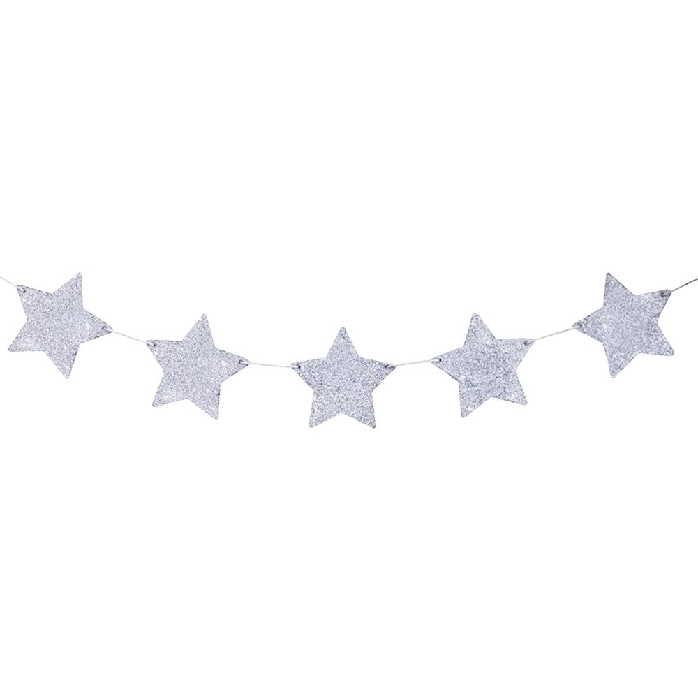 Girlang Stora Glitterstjärnor Silver