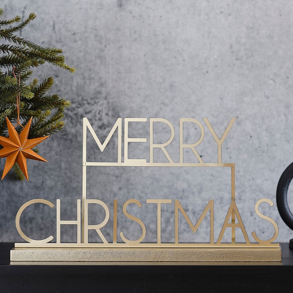 Guldig Metallskylt Merry Christmas