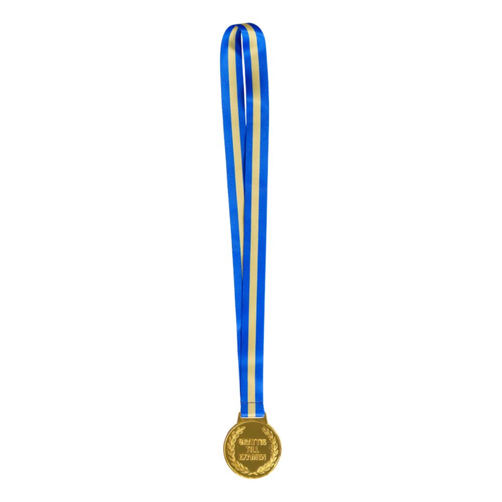 Guldmedalj Grattis Till Examen med Blågult Band