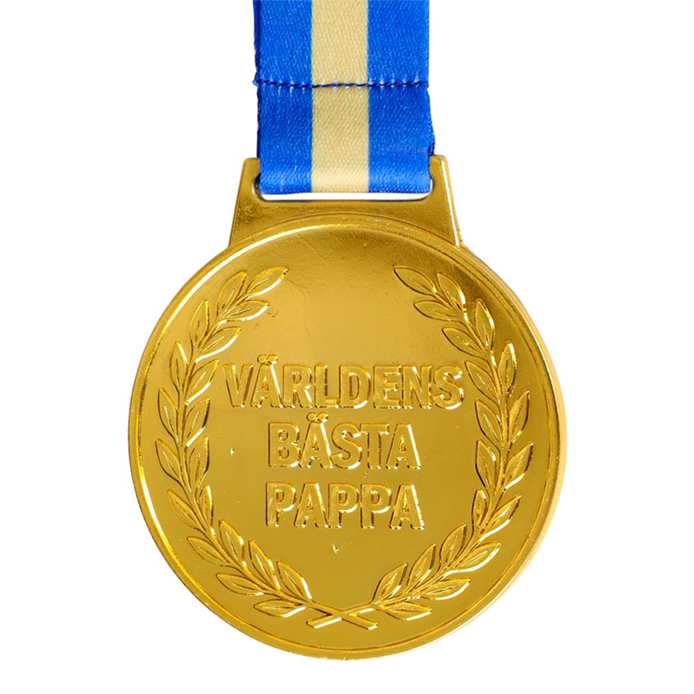 Kultamitali Maailman Parhaalle Isälle Sinikeltaisella Nauhalla