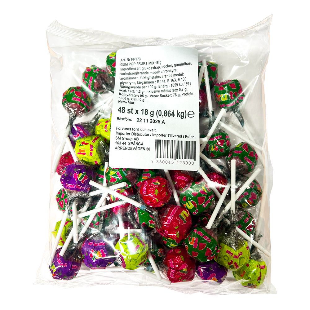 Gum pop Fruktmix Klubbor Storpack
