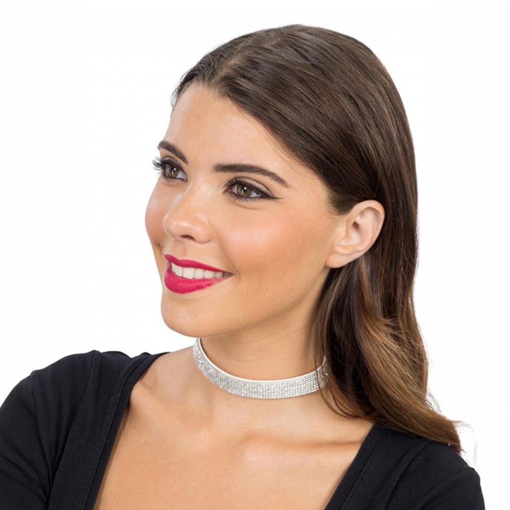 Strassikoristeinen Hopeinen Choker-kaulakoru