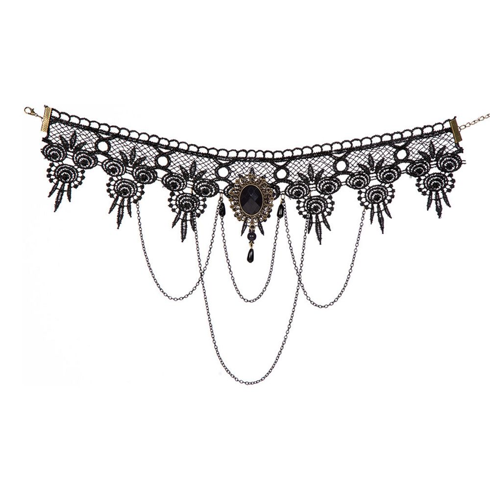 Halskæde Choker Sort med Kæder