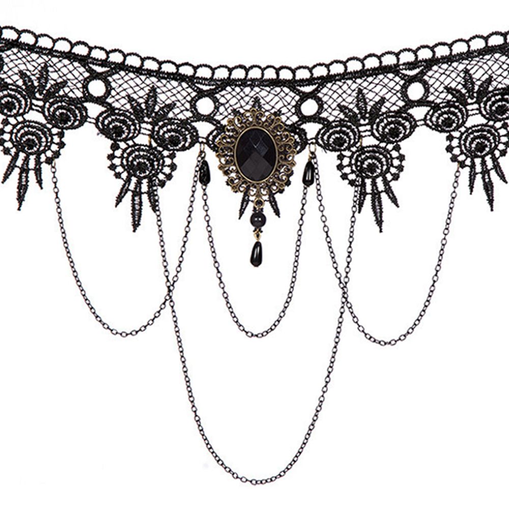 Halskæde Choker Sort med Kæder