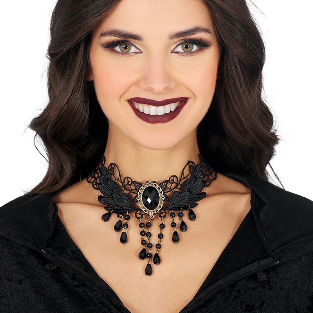 Halsband Choker Svart med Pärlor
