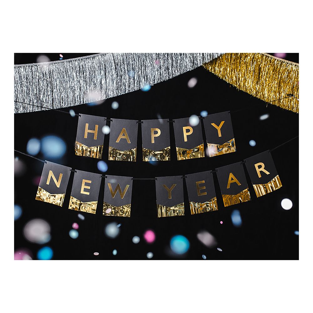 Happy New Year Guirlande Sort/Guld