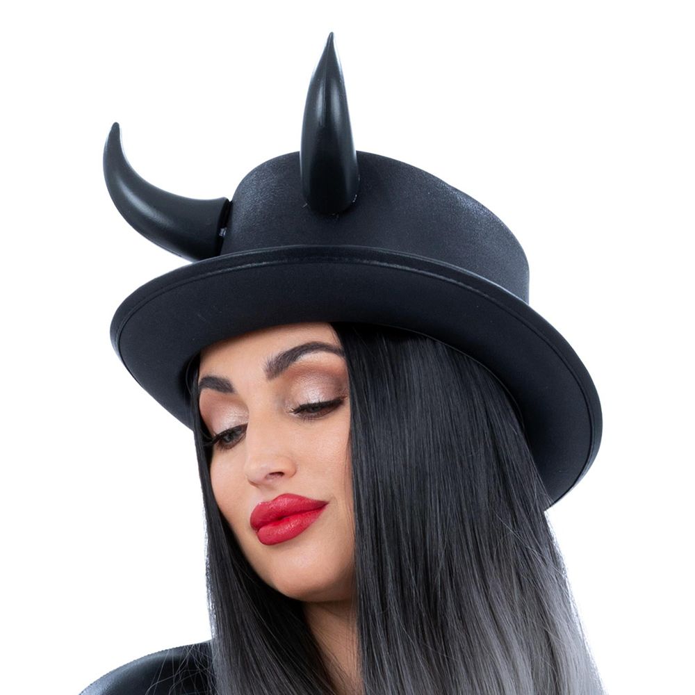 Høj hat med Djævelhorn Metallic Sort