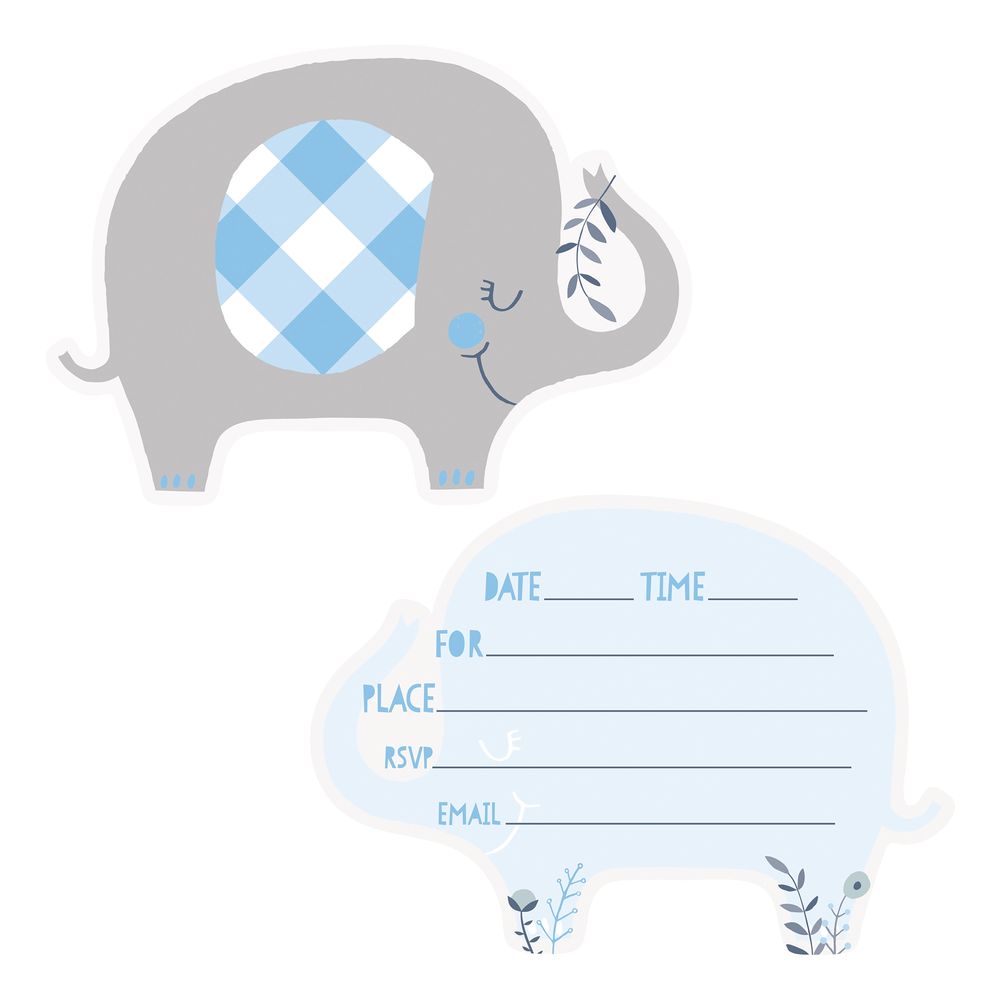 Invitationskort Baby Elefant Blå