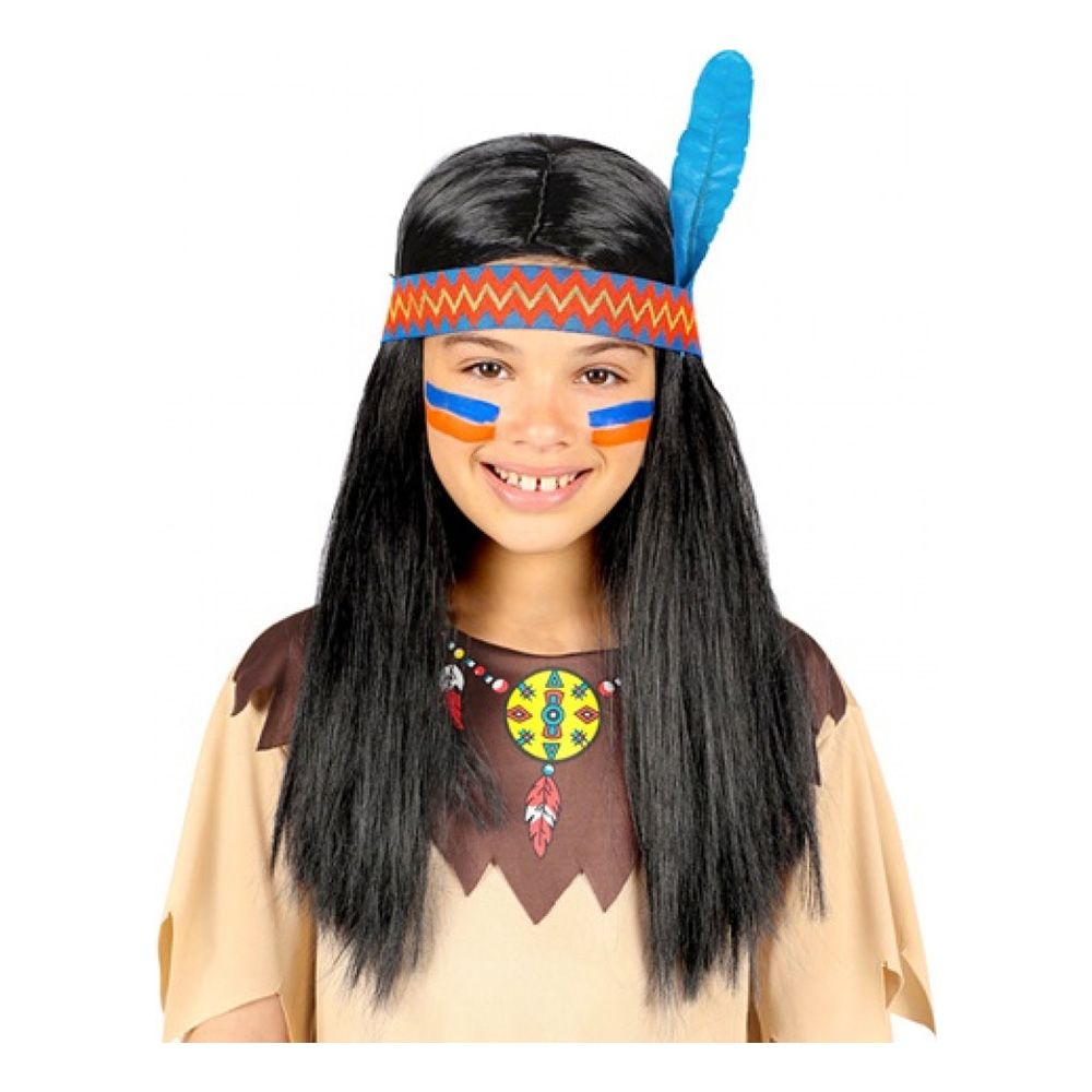 Native American Parykk med Pannebånd og Fjær Barn