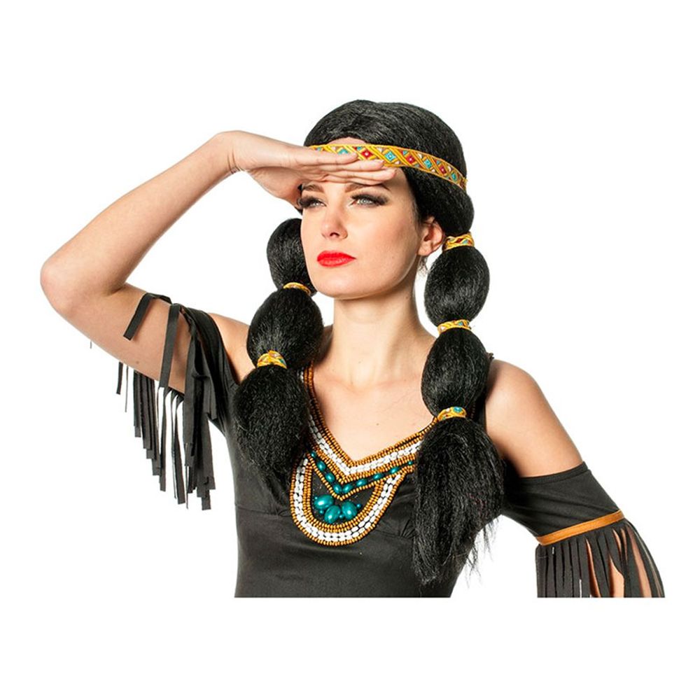 Native American Parykk Svart med Fletter