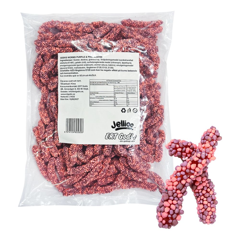 Jellioo Geeks Worms Purple & Pink Økonomipakke
