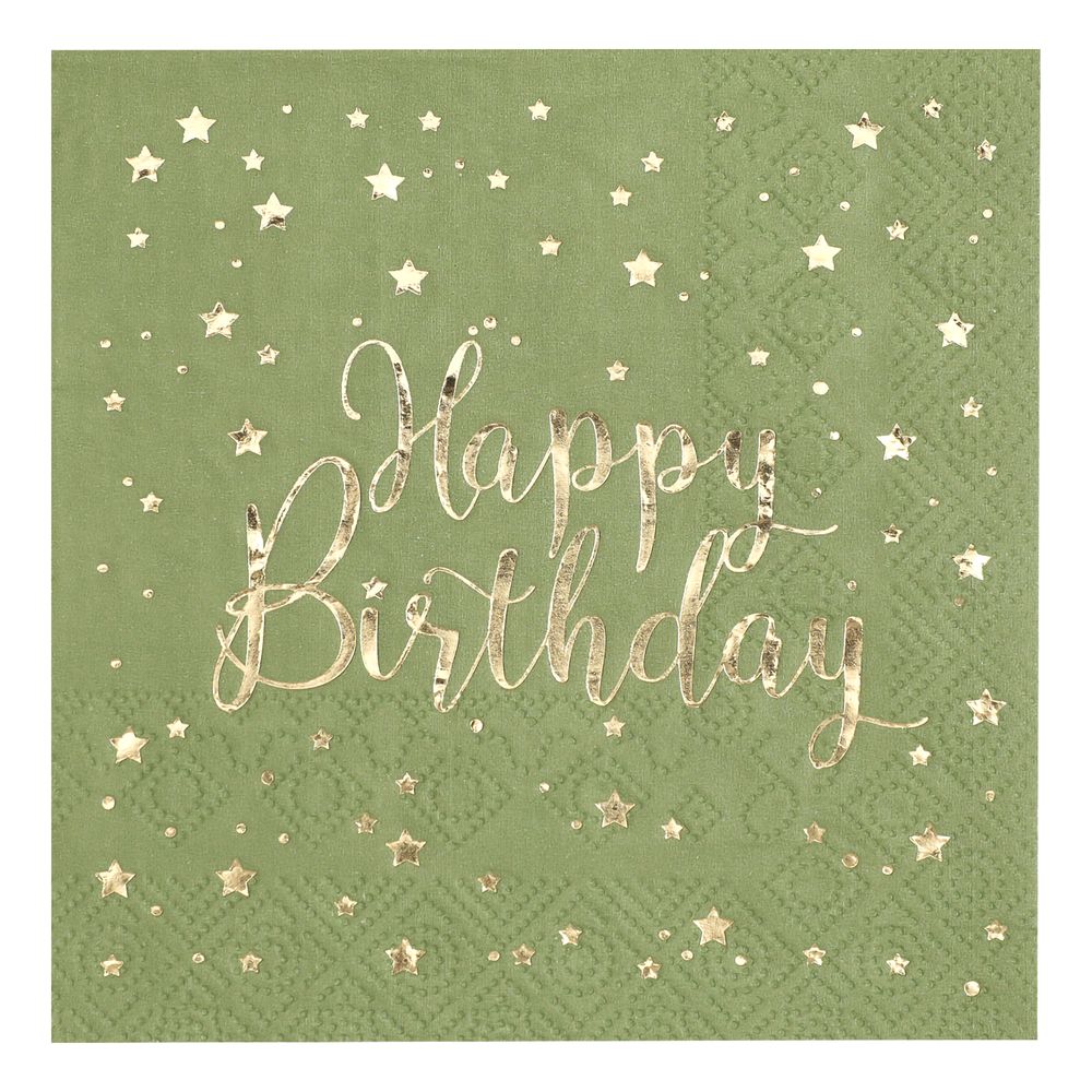 Kaffeservietter Happy Birthday Grøn/Guld