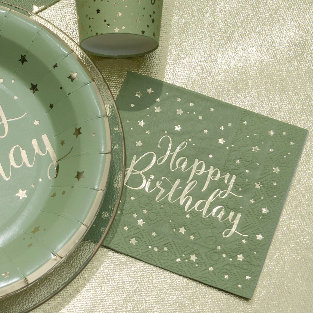 Kaffeservietter Happy Birthday Grøn/Guld