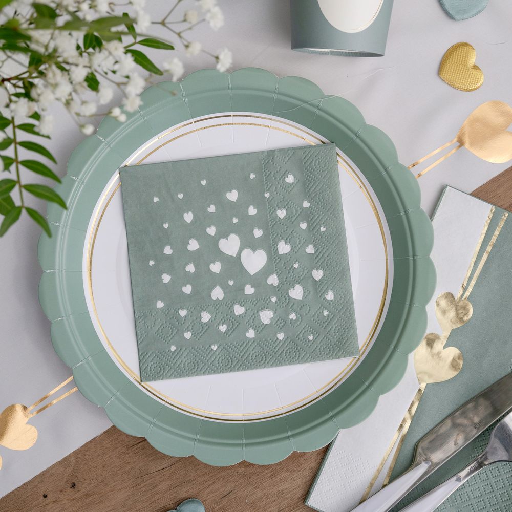 Kaffeservietter Hjerter Dusty Green