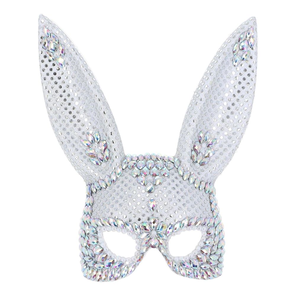 Kanin Halvmask med Juveler Silver